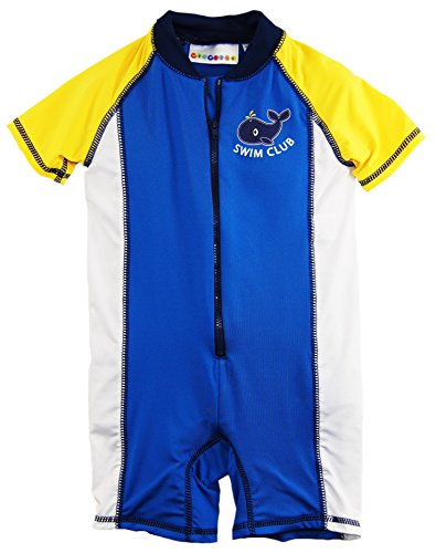 Wippette Baby Boys' Cute Whale Swim Club Sunsuit Rashguard UPF 50 Protection, Blue, 6-9 Months