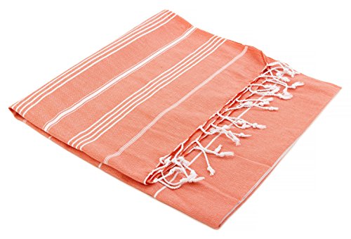 Turkish Emporium toalla turca de baño, a rayas, 100% algodón, tejida a mano, tipo fouta o peshtemal, algodón, salmón, 95 x 175 cm