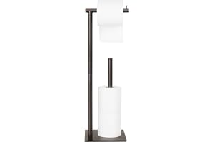 LIANTRAL Toilet Paper Holder Stand, Free standing Tissue Paper Roll Holder, Upto 4 Toilet Roll Storage, No Drill Chrome Toilet Roll Stand for Bathroom - Brown