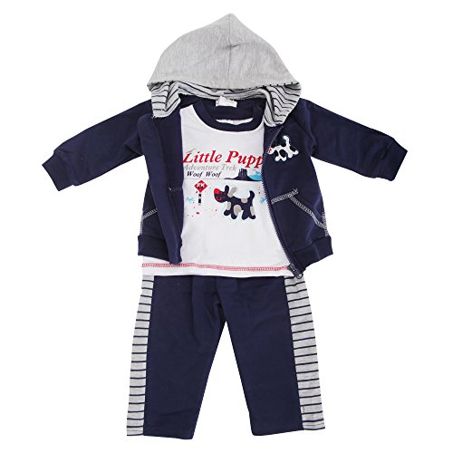 Baby Boys Little Puppy Adventure Trek Jacket, T-Shirt And Trousers Set (0-3 Months) (Navy/Grey)