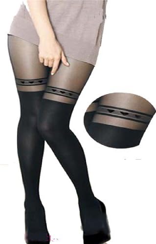 Ymid Select Sexy False Heart Garter+Suspender+Thigh Hi Pantyhos, One Size - Black