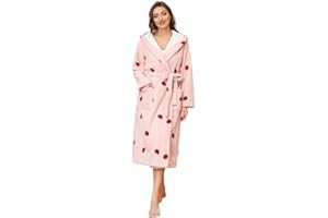 LYCY Damen Bademantel flauschig mit Kapuze, weicher niedlicher warmer Plüsch Morgenmantel Fleece für Frauen Lange bestickte Damen Loungewear