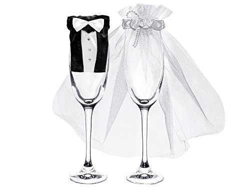 Sektglas-Deko Brautpaar Bräutigam und Braut 1 Paar Hochzeit Palandi®