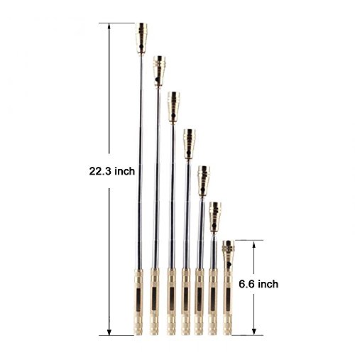 KIMILAR Einziehbares LED Taschenlampe Teleskop Verlängerung Fackel Arbeit Licht mit MAGNETIZED Finder Base Pick Up Tool(Max Length 57CM), inkl. Batterien (Gold) - 4