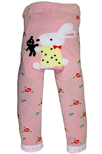 Baby and Toddler Wooly leggings by Dotty Fish girls Pink Floral Bunny - 90cm/12-24 months