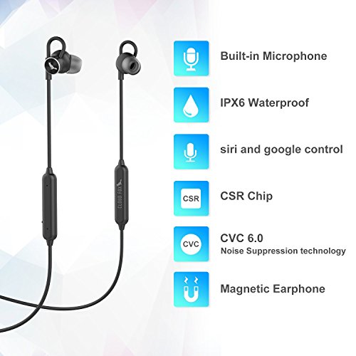CLOUD FOX H4 Sport Bluetooth Earphones, Wireless Sweatproof Headphones and Magnetic Earbuds with Mic, IPX6 Waterproof, Quick Charge, 12 Hours Playtime, Secure Fit for Gym