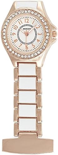 Henley Ladies Fashion White / Rose Gold Enamel Link Diamante Crystal Set Fob Watch HF06.44