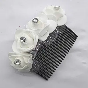 Maahal? White Rose Flower Gajra Juda Comb Pin Clip For Bridal Wedding| Women or Girl Floral Clip | Hair Accessories