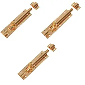 A & Y Traders Brass Plain Tower Bolt 8 Inches Gold Set of 3