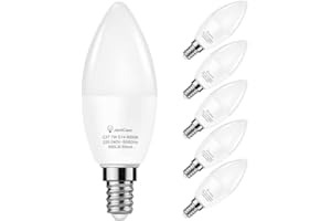 JandCase 7W E14 LED Candle Bulbs, 60W Incandescent Equivalent, Cool White 6000K, SES Small Edison Screw Candle Light Bulbs, C37 LED Candle Light Bulbs, 600LM, Non-Dimmable, Energy Saving, Pack of 6