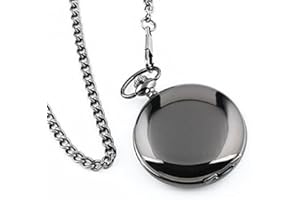 UEETEK Reloj de bolsillo moderno de caso arábigos blancos de los hombres negro liso de acero inoxidable con caja de regalo