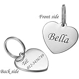 HOUSWEETY Edelstahl Personalisiert Haustier ID Tag Hund Tag Hundemarke Anhaenger MIT Gravur Service,Silber
