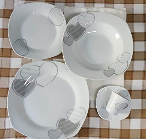 OFFERTA SERVIZIO PIATTI PORCELLANA X 6 PERSONE 18 PEZZI MODELLO BATTICUORE GRIGIO