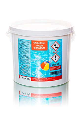 GlobaClean® Chlorgranulat 5 Kg, organische Pool-Wasser-Desinfektion, schnell-lösliches 56% Aktivchlor, schnelle Anhebung des Chlorgehaltes, zur Stoßchlorung, PH-Wert neutral, rückstandsfrei und kalkfrei