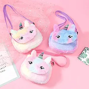 ALMOSTHERE Unicorn Fur Sling Bag for Girls with Lock CY-008 Cross Body Shoulder Messenger Travel Bag for Girls Zipper Closer Soft Cute Unicorn Fur Sling Bag with Long Strip Pack of 1 (Multi)