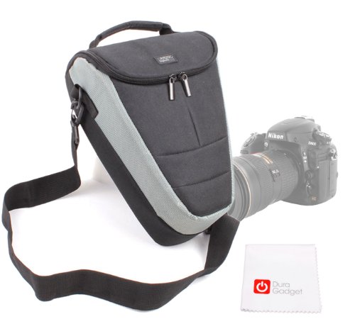 Sacoche   tui de protection large noir   gris pour appareils photos SLR Nikon D800  D90 et P7700  D300s  D3s  D3x  D4  D700 et D800E  FujiFilm X-E1 et XS1   chiffon de nettoyage BONUS