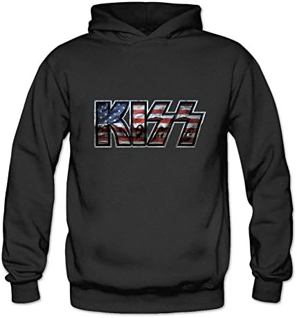 AiK Kiss Rock Band US Flag Logo Women's Hoodies Pullover Sweater -  Black - 