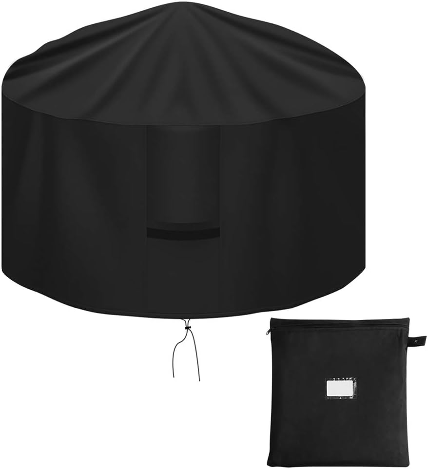 OKPOW Fire Pit Cover 90cm, Firepit Covers Waterproof Round-600D,Anti-UV,Heavy Duty Rip Proof Oxford Fabric Firepit Cover,Round Fire Pit Covers-Black(90cm*50cm)