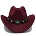 Produktbild Fang-hats shop, Damen Hut, Western Cowboyhut für Männer und Frauen, mit großer Krempe, solide Jazz-Hut, Größe 56–58 cm Dropshipping, weinrot, 55-58 cm