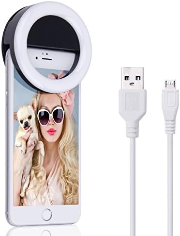Selfie Ring Light Rechargeable,Sukyido 3 Level Brightness Supplementary Lighting Enhancing for Any Smartphones Black (black)โ Rechargable Battery With USB