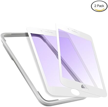 Mimoday for iPhone 7 Plus Screen Protector Tempered Glass Anti Glare Edge to Edge Screen Covers Blue Light Filter with Easy Installation Frame White (2 Pack)