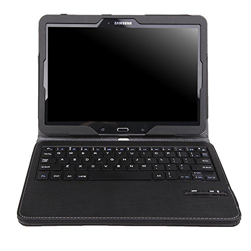 MoKo Abnehmbare Wireless Bluetooth Tastatur Drahtlose QWERTY Keyboard mit PU Leder Tasche Schutzhülle Ledertasche Lederhülle Hülle Case für Samsung Galaxy Tab 4 10.1/Nook 10.1 2014 Tablet, SCHWARZ
