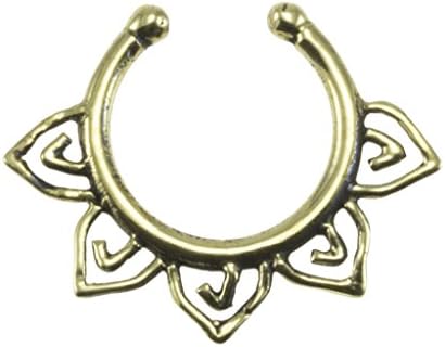 Brass Floral Design Fake Septum Ring - 7mm (0.3") Inner Hoop with Adjustable Opening - Street Habit Jewelry