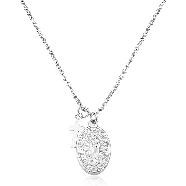 Ciondolo Medaglia Oro Bianco 18k &ndash; Vergine Maria E Ges&ugrave; &ndash; Forma Quadrata Religioso