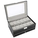 Uhrenbox, Doppelschicht PU Leder Uhrengehäuse Holz Uhr Halter Schmuck Geschenk Aufbewahrungsbox Armbanduhr Vitrine