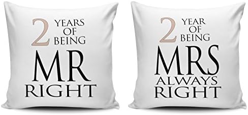 Pair of Mr Right & Mrs Always Right Anniversary (2nd Cotton) Cushion Covers