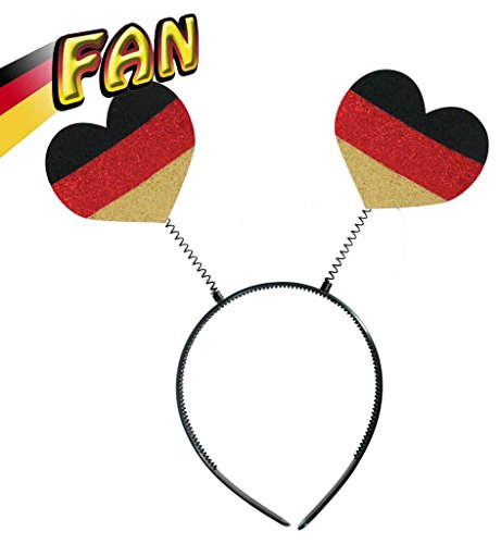 Haarreif Wabbles Herz Haarreif mit Wackeleffekt Wackelhaarreif Herzchen Fanherz Deutschlandfarben schwarz rot gold Glitzerherzen Fanmeile Publicviewing Fan EM WM Fanartikel Zubehör Accessoire