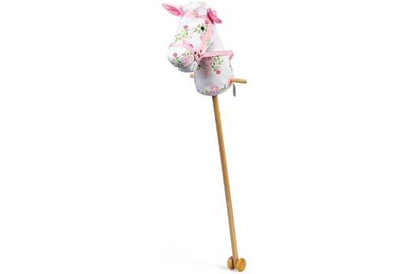 Bigjigs Toys Cheval bâton en Bois à Fleurs