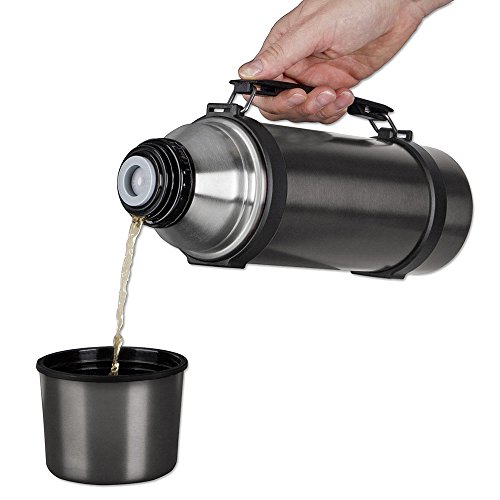 Isosteel VA-9553QAT Isolierflasche 1,0 L, 18/8 Edelstahl, Quickstop-Einhandausgießsystem, Trinkbecher und Griff, titan-grau - 4