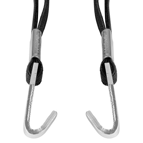 BV Fahrrad-Spanngurt, Fahrradgummi Gepäckträgergurt mit 2 Silber-Haken, Bike Black, Grey & White Triple Elastic Strap with Silver Mounting Metal Attachments - 2
