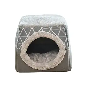 Meri SHOPP 2 in 1 Soft Cat Pet House Bed Kennel Puppy Cave Warm Nest Mat Pad Gray XL