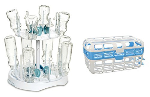 Munchkin High Capacity Drying Rack and Dishwasher Basket Set, Blue