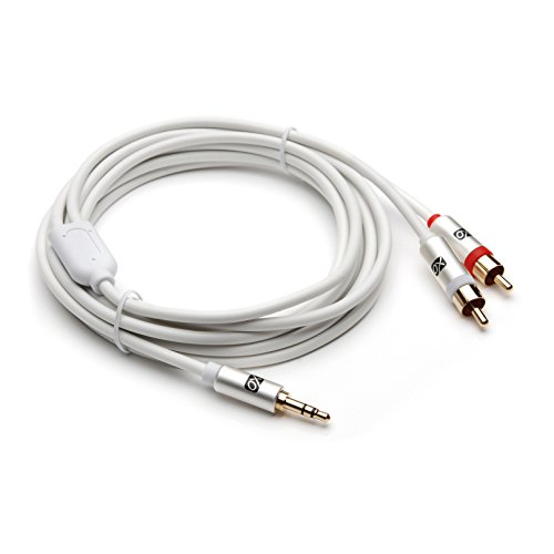 XO 3,5mm männlich auf 2 x RCA männlich Stereo Audio Kabel – 3,5 Buchse RCA männlich auf männlich – 7.5m weiß- Vergoldete Stecker. - 2