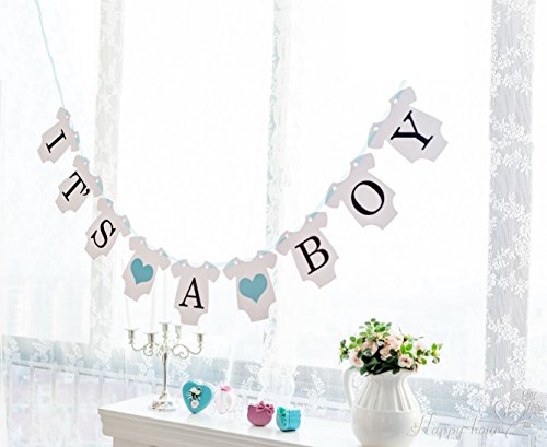 Ist es ein Junge Girlande Set, Wartoon Papier Girlande Banner Dekoration und 12 Seidenpapier Pompons Pom Poms für Baby Dusche Girlande Dekoration, party Foto Requisiten und Baby Deko Geburtstag - 5
