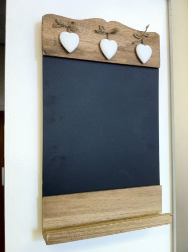 Kreidetafel, mit 3 Holzherzen verziert, Schwarz