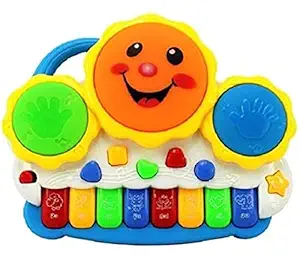 Vani Enterprise Baby Smiles Drum Keyboard Musical Plastic Toys with Flashing Lights - Animal Sounds and Songs, Multi Colour for Kids