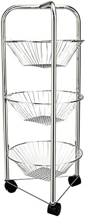 Veg Fruit Kitchen Trolley Rack Ideal Storage 3-Tier Chrome Basket Size 30cm NEW