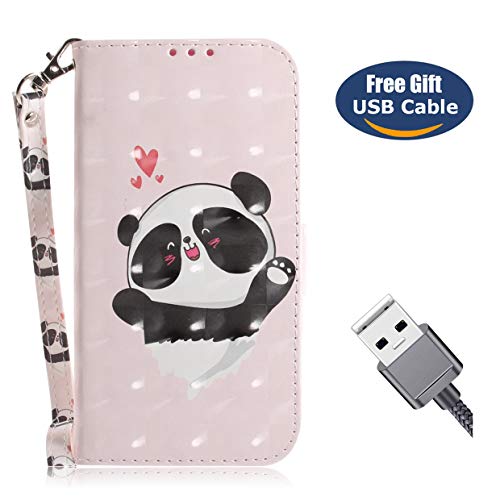 Aireratze Galaxy A7 2018 case,Galaxy A7 2018 wallet case, Quality PU Leather Case [3D Tech Surface] Ultra Smooth Surface Skin [Magnetic Closure] Wallet Case for Samsung A7 2018(Cute Panda)+USB cable