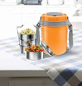 Milton Electron Stainless Steel Tiffin Box Set, 360ml/158mm, Set of 4, Orange