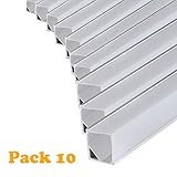 Para Tiras led de: 8mm / 10mm Pack ahorro 10 Perfil de aluminio 1707 1m plano para tiras Led con tapa (Blanco, 1616 cuadrado)