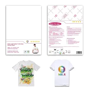 MR.R Inkjet Iron On Printable Heat Transfer Paper for White Light Color Cotton T-shirt,210x297mm,10 sheets per pack