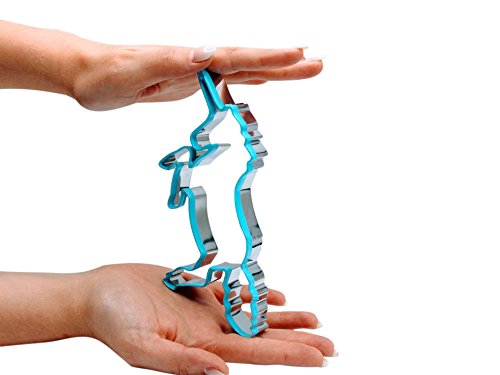 XXL großer Einhorn Plätzchen Ausstecher 16 cm Höhe Magic Punky Funky Unicorn BLAU umrandet Ausdrückhilfe durch weichen Kunststoff / Edelstahl