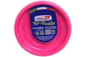 TEKHOME Piatti Plastica piani,25/50/75/100/125/150 Pezzi piatti plastica colorati lavabili e riutilizzabili Rotondi per Compleanno,Festa, Matrimonio,Fai da Te Fatti a Mano (FUCSIA, 25)