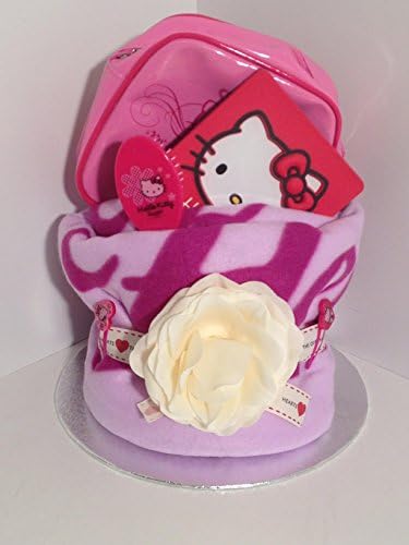 Luxury Girl's Hello Kitty Pamper Towel Cake with Hello Kitty photo frame, Fleece blanket & beauty goodies- Unique Gift from Babysfirstnight. Perfect Christmas / Birthday Gift