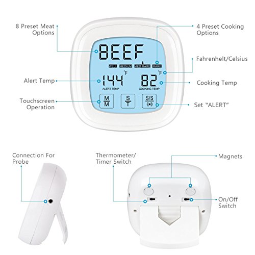 Amir KA9 Grillthermometer (Digital, Touchscreen, geeignet für Ofenthermometer BBQ Temperaturen) weiß - 5