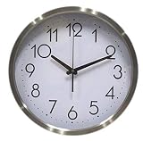 XJYA Moderne stille Wanduhr Nicht tickt 14 Zoll Ausgezeichnet Genaue Sweep-Bewegung Aluminiumrahmenglasabdeckung, Dekorativ für die Küche, Wohnzimmer,Schlafzimmer,Büro (Silber)